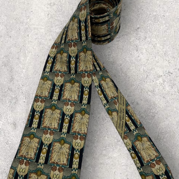 ERMENEGILDO ZEGNA Gray/Beige Geometric Art Silk LUXURY Tie ITALY - Picture 7 of 7